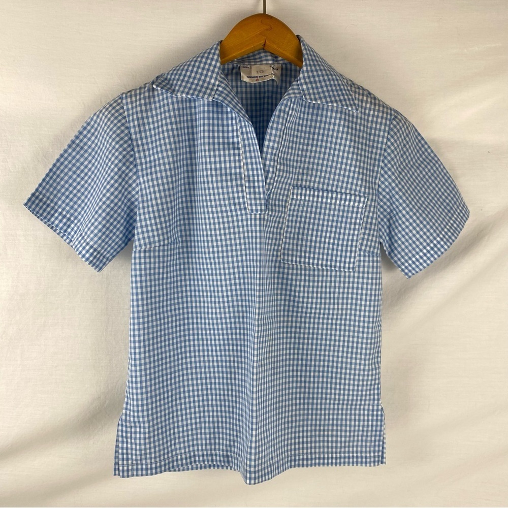 Vintage Girl Guides of Canada Blue Gingham Uniform Shirt Size 10
